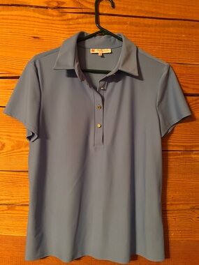 Jude Connally Short-Sleeve Button Polo in Dusty Blue
